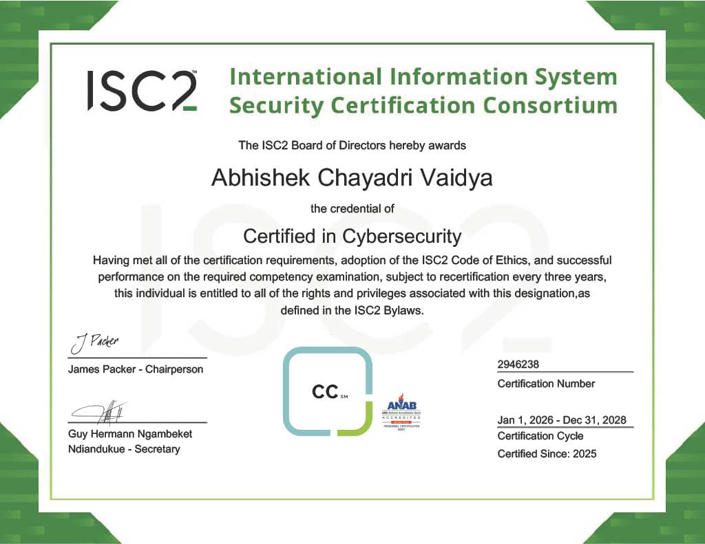 ISC2 Certified in Cybersecurity